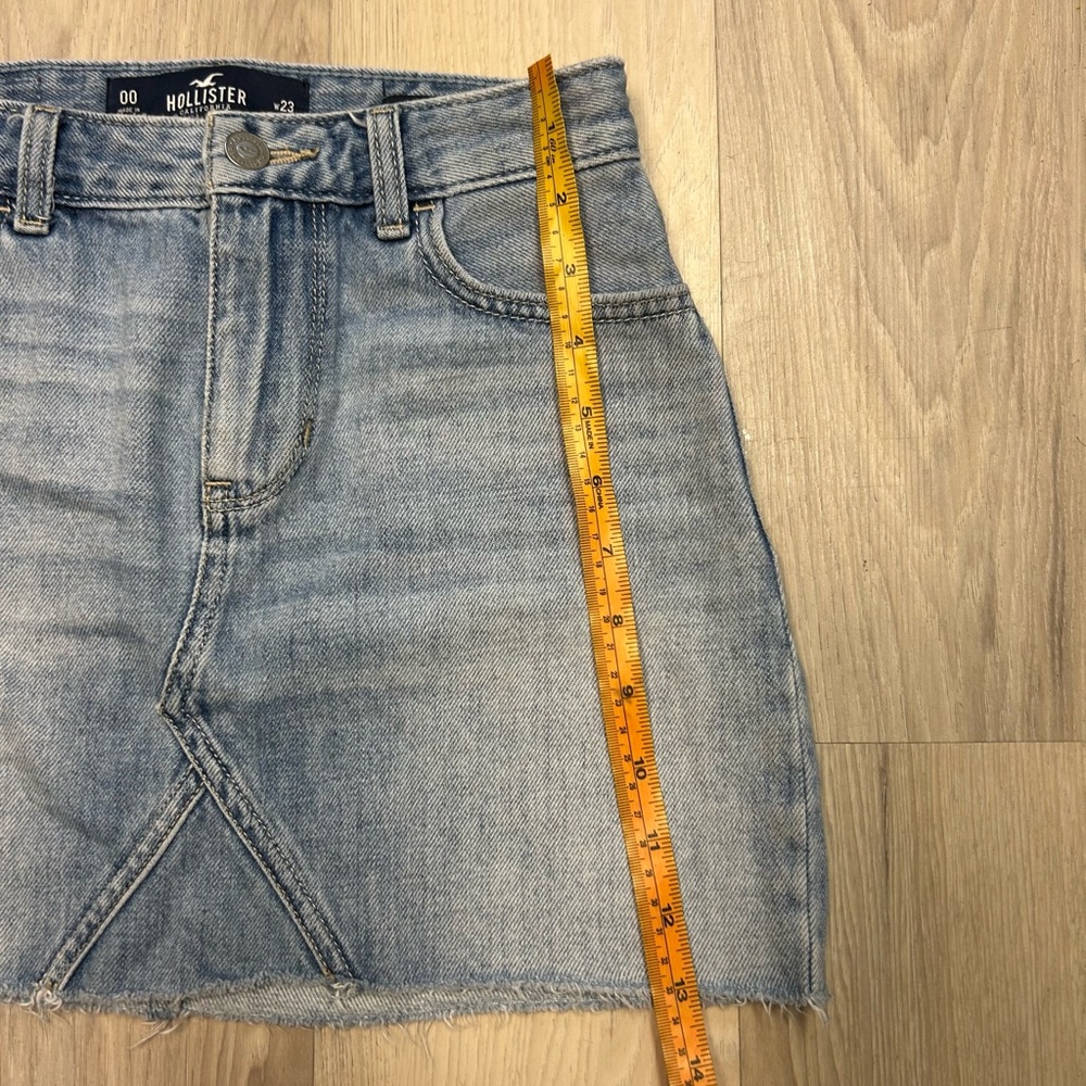 Y2K Hollister Micro Mini Denim Skirt Raw Hem High Rise Medium Wash Women 00 - Picture 13 of 14